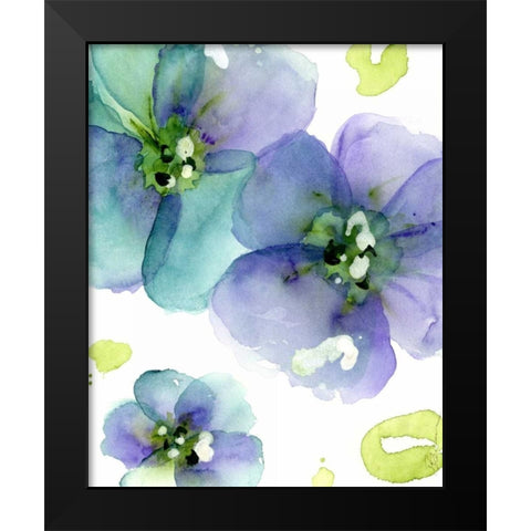 Blue Flowers Black Modern Wood Framed Art Print by Derman, Dawn