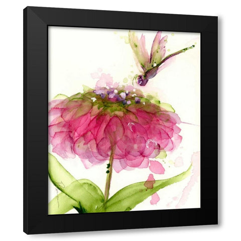 Dragonfly and Zinnia Black Modern Wood Framed Art Print by Derman, Dawn