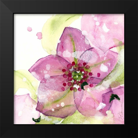 Pink Flower in the Snow Black Modern Wood Framed Art Print by Derman, Dawn