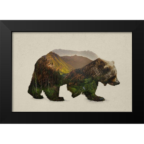 North American Brown Bear Black Modern Wood Framed Art Print by Davies Babies