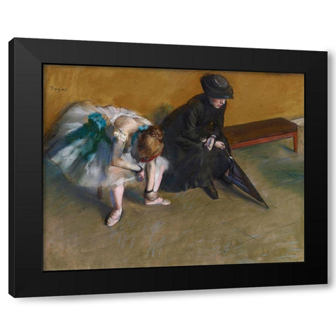 Waiting Black Modern Wood Framed Art Print with Double Matting by Degas, Edgar