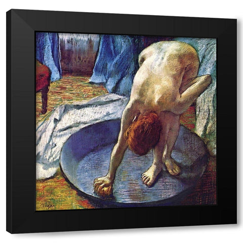 Frau in der Bedewanne Black Modern Wood Framed Art Print with Double Matting by Degas, Edgar