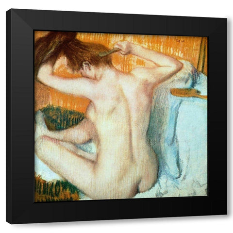 Woman Combing Her Hair Black Modern Wood Framed Art Print by Degas, Edgar