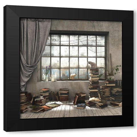 Introvert Black Modern Wood Framed Art Print with Double Matting by Decker, Cynthia