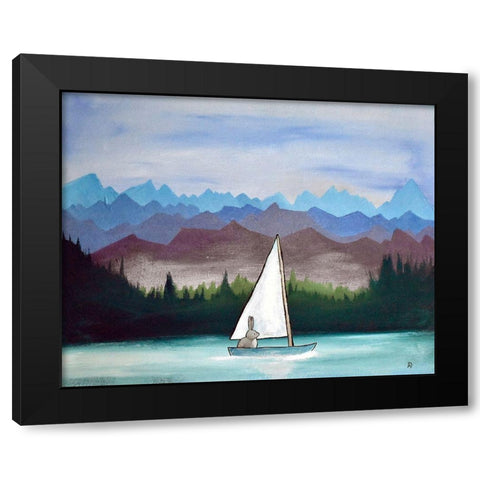 Bunny Boat Black Modern Wood Framed Art Print with Double Matting by Doss, Andrea