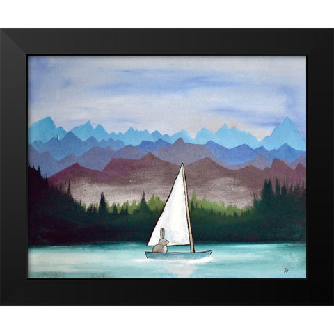 Bunny Boat Black Modern Wood Framed Art Print by Doss, Andrea