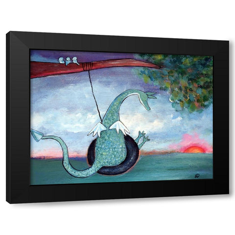Dragon Swinging Black Modern Wood Framed Art Print with Double Matting by Doss, Andrea