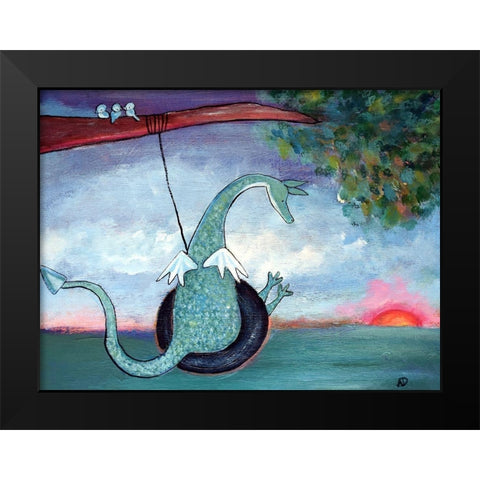 Dragon Swinging Black Modern Wood Framed Art Print by Doss, Andrea