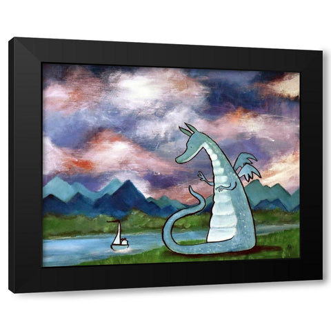 Francis The Dragon Black Modern Wood Framed Art Print with Double Matting by Doss, Andrea