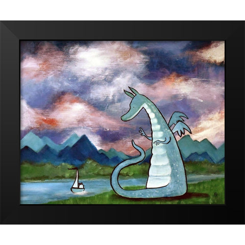 Francis The Dragon Black Modern Wood Framed Art Print by Doss, Andrea