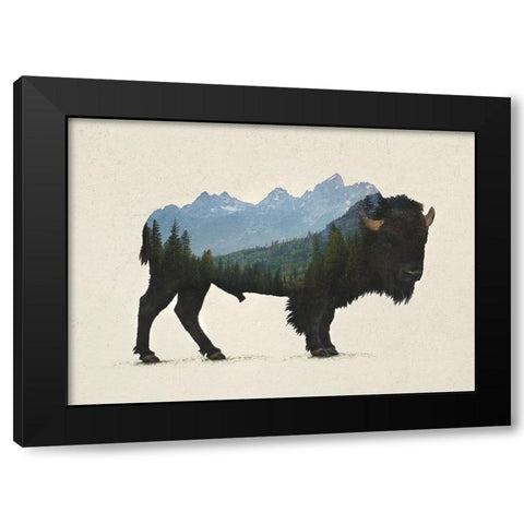 Grand Teton Bison Black Modern Wood Framed Art Print by Davies Babies