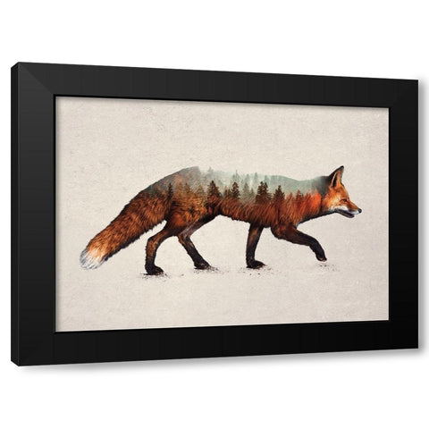 The Red Fox Black Modern Wood Framed Art Print by Davies Babies