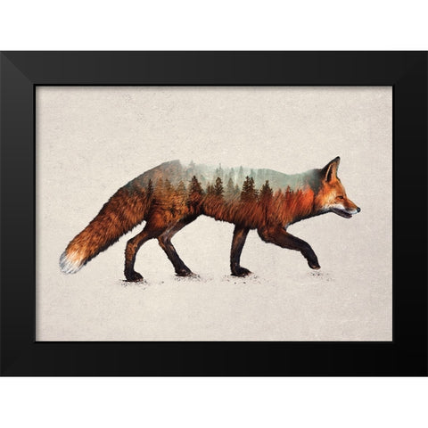 The Red Fox Black Modern Wood Framed Art Print by Davies Babies
