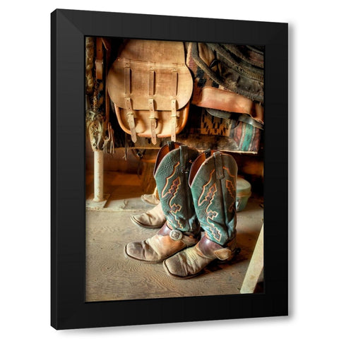 Old Boots Black Modern Wood Framed Art Print by Dearing, Lisa