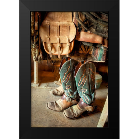 Old Boots Black Modern Wood Framed Art Print by Dearing, Lisa