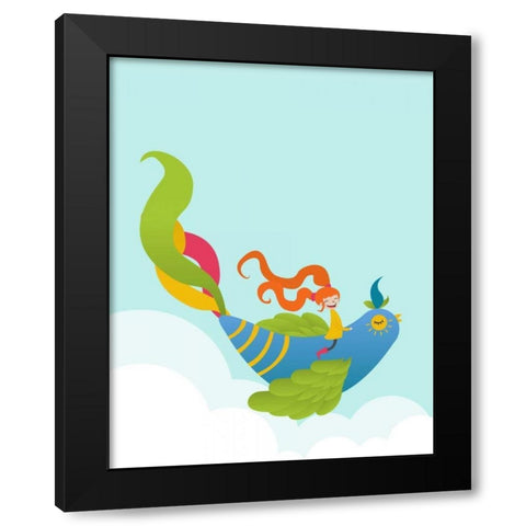 Bird and Girl Black Modern Wood Framed Art Print by Dalyan, Volkan