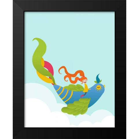 Bird and Girl Black Modern Wood Framed Art Print by Dalyan, Volkan