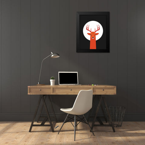 Deer and Moon Black Modern Wood Framed Art Print by Dalyan, Volkan