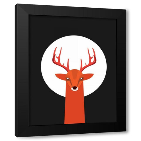 Deer and Moon Black Modern Wood Framed Art Print with Double Matting by Dalyan, Volkan
