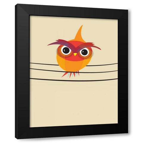 Owl on a Wire Black Modern Wood Framed Art Print by Dalyan, Volkan
