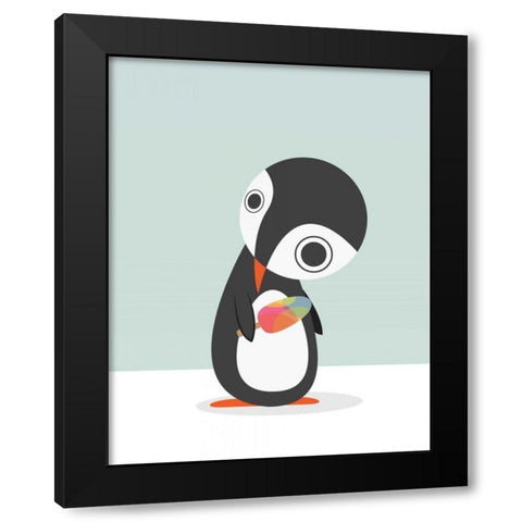Pingu Loves Ice Cream Black Modern Wood Framed Art Print by Dalyan, Volkan