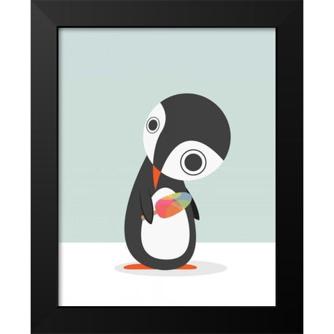 Pingu Loves Ice Cream Black Modern Wood Framed Art Print by Dalyan, Volkan