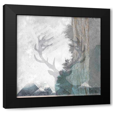 Deer and Mountains 1 Black Modern Wood Framed Art Print by Duncan-He, Louis