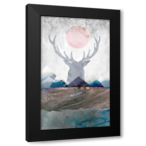 Deer and Mountains 2 Black Modern Wood Framed Art Print with Double Matting by Duncan-He, Louis