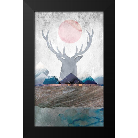 Deer and Mountains 2 Black Modern Wood Framed Art Print by Duncan-He, Louis