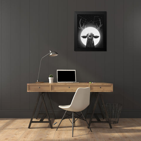 Banyon Deer Black Modern Wood Framed Art Print by Davies Babies