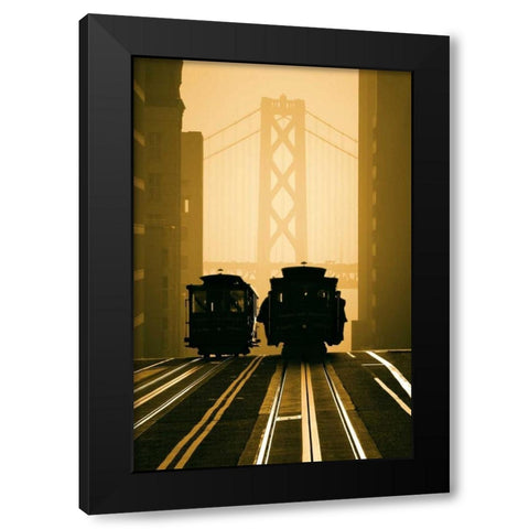 Cable Cars San Francisco Black Modern Wood Framed Art Print with Double Matting by Funk, Mitchell