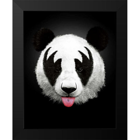 Panda Rocks Black Modern Wood Framed Art Print by Farkas, Robert