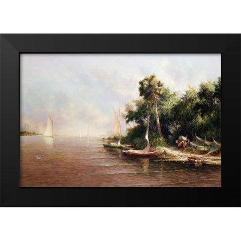 Fisherman Landing Black Modern Wood Framed Art Print by Fronckowiak, Art