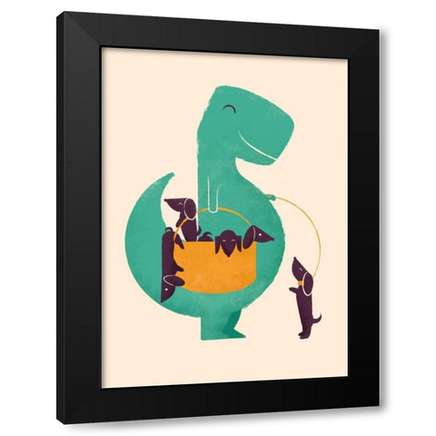 Trex and The Basketful of Wiener Dogs Black Modern Wood Framed Art Print by Fleck, Jay