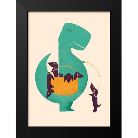 Trex and The Basketful of Wiener Dogs Black Modern Wood Framed Art Print by Fleck, Jay