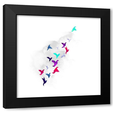 Paper Birds Black Modern Wood Framed Art Print by Farkas, Robert