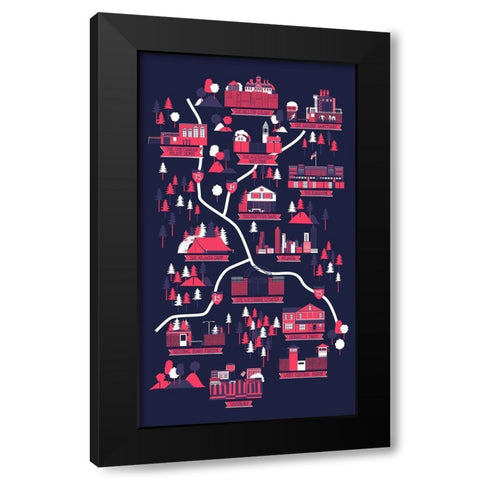 The Walking Dead Map Black Modern Wood Framed Art Print with Double Matting by Farkas, Robert