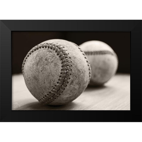 Old Baseballs Black Modern Wood Framed Art Print by Fielding, Edward M.