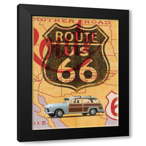 Route 66 Vintage Postcard Black Modern Wood Framed Art Print with Double Matting by Fielding, Edward M.
