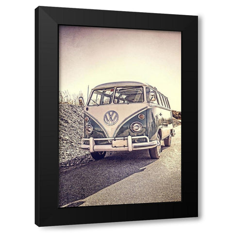 Surfersaâ‚¬â„¢ Vintage VW Bus Black Modern Wood Framed Art Print by Fielding, Edward M.