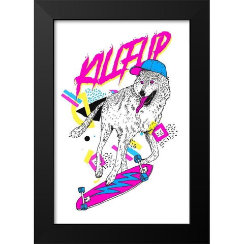 Kickflip Wolf Black Modern Wood Framed Art Print by Farkas, Robert