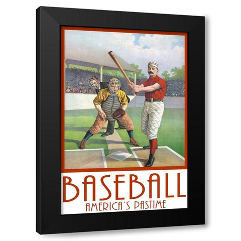 Baseball America Black Modern Wood Framed Art Print with Double Matting by Fielding, Edward M.