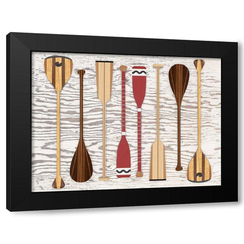 Canoe, Paddles and Oar Black Modern Wood Framed Art Print by Fielding, Edward M.
