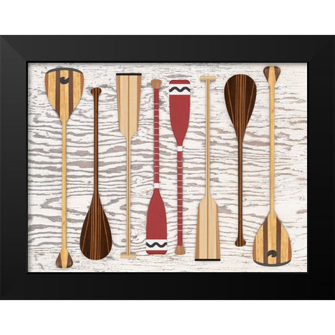 Canoe, Paddles and Oar Black Modern Wood Framed Art Print by Fielding, Edward M.