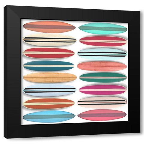 Surfboard Pattern Black Modern Wood Framed Art Print with Double Matting by Fielding, Edward M.