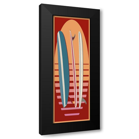 Surfboard Sunset Black Modern Wood Framed Art Print with Double Matting by Fielding, Edward M.