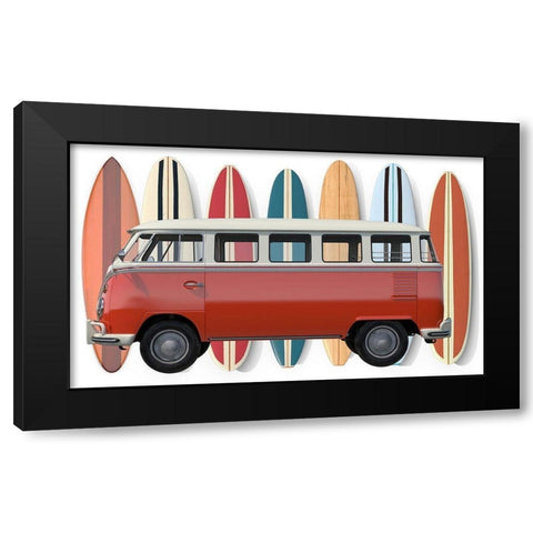 Surfer Van Black Modern Wood Framed Art Print by Fielding, Edward M.