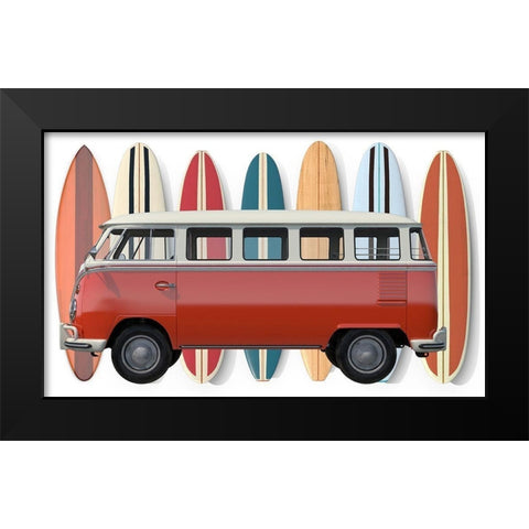 Surfer Van Black Modern Wood Framed Art Print by Fielding, Edward M.