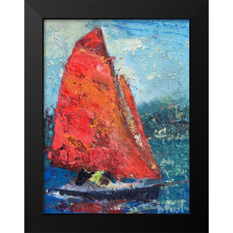 Red Sail Black Modern Wood Framed Art Print by Forst, Beth A.