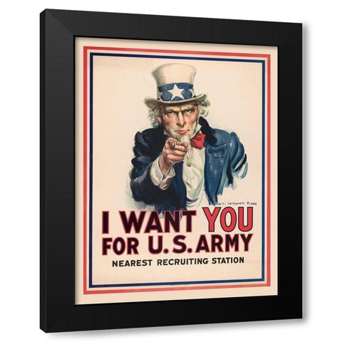 Uncle Sam, I Want You for the U.S. Army, 1917 Black Modern Wood Framed Art Print with Double Matting by Flagg, James Montgomery